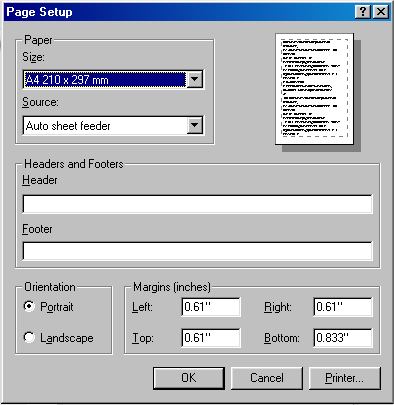 Ausdruck vorbereiten mit MSIE 6 Internet Explorer
MSIE unterstützt ab Version 5.5 die CSS Zoom Eigenschaft. Es geht daher bei der Druckvorbereitung nur noch darum die lästigen Kopfzeilen und Fußzeilen zu löschen.
Bild 2